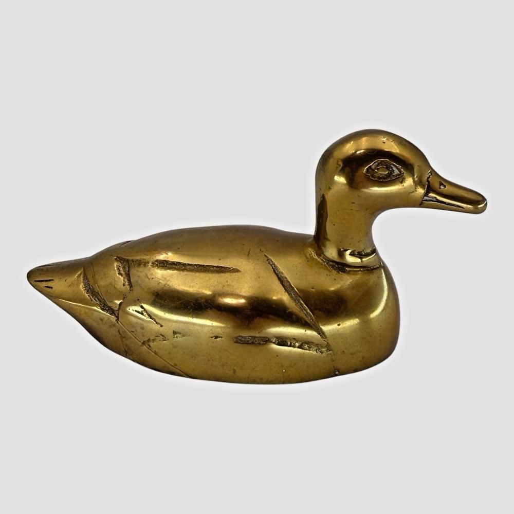 Heavy Cast Brass Duck Paperweight Waterfowl Mallard Figurine Cabin Decor Vintage